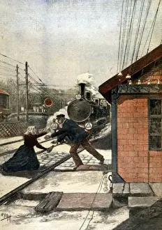 A Dramatic Rescue: Bois-Colombes Railway Print 1900