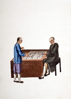 Drawing of 2 Chinese men playing mahjong Drawing of 2 Chinese men playing mahjong