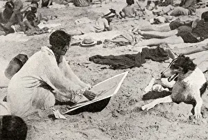 Drawing a borzoi on the beach at Biarritz Drawing a borzoi on the beach at Biarritz