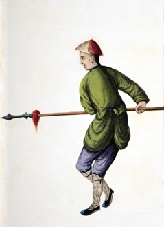 Drawing of Chinese soldier with pike Drawing of Chinese soldier with pike