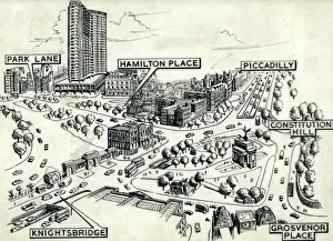 Drawing of Hyde Park Corner after 1963 Drawing of Hyde Park Corner after 1963