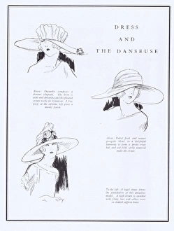 Dress and the Danceuse - three fashionable hat designs, 1922 Dress and the Danceuse - three fashionable hat designs, 1922