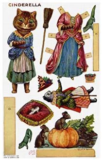 Louis Wain Artwork Prints: Dressing doll. Cinderella