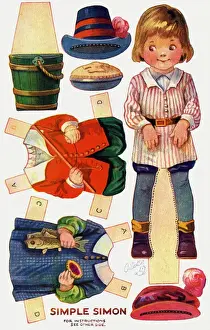 Vintage Nursery Rhyme Illustrations Prints: Dressing doll. Simple Simon