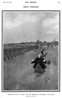 H M Bateman Artwork Prints: Drill-dodging: The new exercise, H. M. Bateman cartoon, WW1