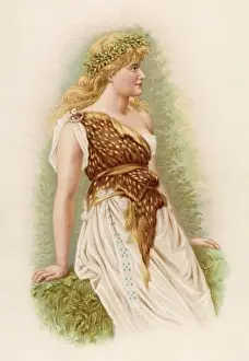 Druidess Print: A White Robed Figure with Mistletoe Wreath