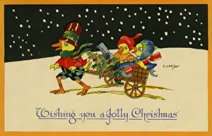 Florence Hardy Artwork Prints: Duck pulling a handcart