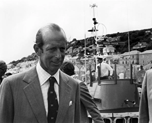 Duke of Kent on a lifeboat at Newlyn harbour, Cornwall Duke of Kent on a lifeboat at Newlyn harbour, Cornwall