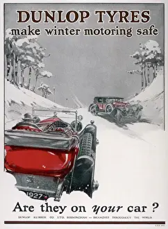 Dunlop Tyres Print Showing Motor Cars in Snow
