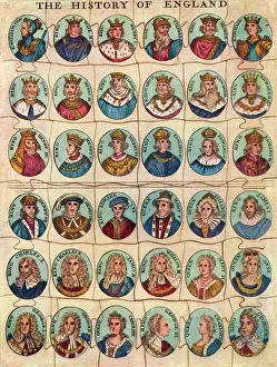 Prints of A highly instructive jigsaw puzzle from the early nineteenth century, bearing representations of the Kings and Queens of England from William I to George IV. Date: 1937 Related Prints: Early 19th Century Jigsaw Puzzle Print of English Monarchs