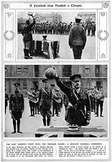 The East Surreys football dribbled in a charge, WW1 The East Surreys football dribbled in a charge, WW1