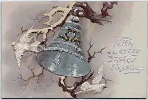 Late 19th Century Greeting Cards Prints: Easter card in the shape of a bell