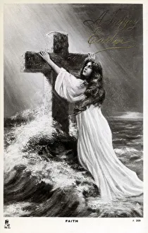 Easter Greetings postcard - Faith hanging on to her belief Easter Greetings postcard - Faith hanging on to her belief