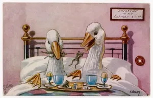 Easter Prints: Geese in Bed Print: Two Geese Breakfasting