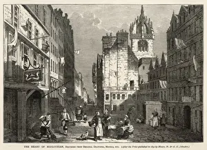 Prints of The heart of Midlothian - the old Tolbooth or prison, from which Walter Scott took the name of his novel published in 1818 Midlothian Prints: Print of Edinburgh's Old Tolbooth