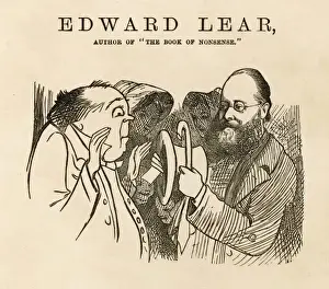 Prints of EDWARD LEAR Artist and nonsense poet, showing a stranger who thought that Edward Lear was merely a pseudonym, the inside of his hat with his name in the lining Edward Lear Prints: Edward Lear Print: Inside of a Hat with Lining