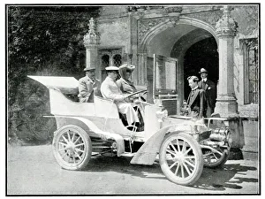Three Edwardian people in a veteran car Three Edwardian people in a veteran car