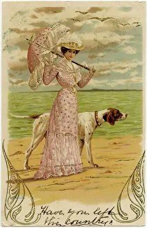 Edwardian woman with her pointer dog Edwardian woman with her pointer dog