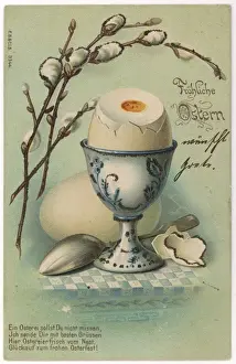 German Easter Traditions Prints: Two eggs on an Easter greetings card
