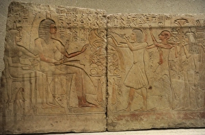 Egypt. Relief with traces of polychromy depicting Riy with h Egypt. Relief with traces of polychromy depicting Riy with h