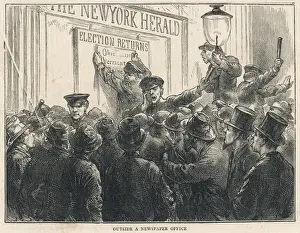 Print of Election Returns: A Crowd Outside the New York Herald Office