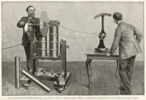 Electricity Experiment Print: Revolving Conductor in Electro-Magnet Field