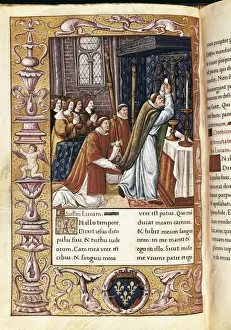 Gothic Art Miniature Painting Prints: Elevation of the Sacred Host. Page on Gospels of