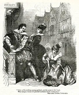 Elizabethan courtier and two elegant ladies Elizabethan courtier and two elegant ladies