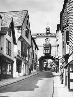 Totnes Fore Street Print with 15th Century East Gate Arch