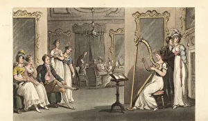 English gentleman and ladies listening to a harpist English gentleman and ladies listening to a harpist