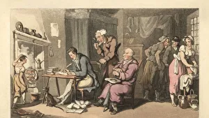 English gentleman writing a begging letter in a decrepit English gentleman writing a begging letter in a decrepit