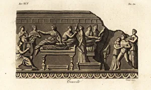 Etruscans in garlands lying on couches at a feast Etruscans in garlands lying on couches at a feast