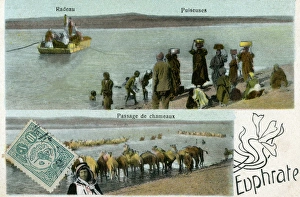 The Euphrates River, Syria - Ferry, passengers and Camels The Euphrates River, Syria - Ferry, passengers and Camels