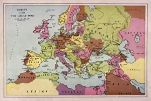 Europe Map Print C1918 - Post War Geopolitical Boundaries