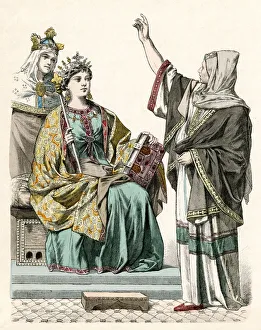 European Queen and minstrel in costume European Queen and minstrel in costume
