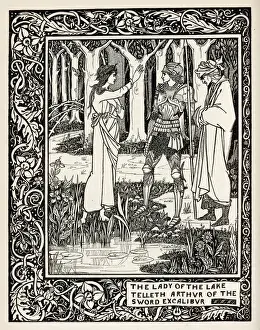 King Arthur Prints: Print of Excalibur, Lady of the Lake and Arthur
