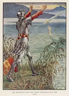 Excalibur Returned Print: Sir Bedevere casts the sword back into the lake