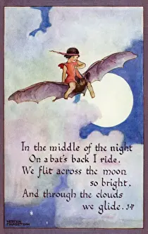 Postcard Collection For Kids Prints: Fairy on a bat