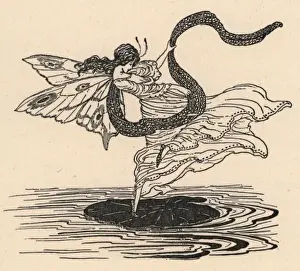 Vintage Fairy Art Prints: Fairy dancing on a lily leaf