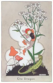 1927 Print of Fairy Evading a Lizard