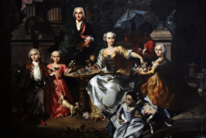 A Family Group on a Terrace in the Grounds of a Villa, possi A Family Group on a Terrace in the Grounds of a Villa, possi