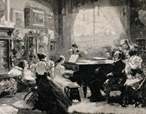 Family reunion. Listening to piano in the lounge Family reunion. Listening to piano in the lounge