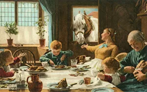 One of the Famly - a horse joins a family meal One of the Famly - a horse joins a family meal