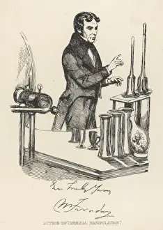 Prints of MICHAEL FARADAY English scientist in his laboratory Michael Faraday Prints: Michael Faraday Print: A Scientist in His Laboratory