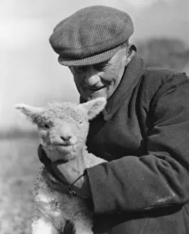 British Farming History Prints: Farmer & Lamb