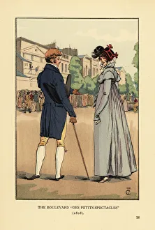 Fashionable couple slumming it on the Boulevard du Fashionable couple slumming it on the Boulevard du