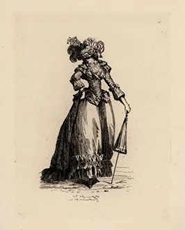 Fashionable woman with parasol, era of Marie Antoinette Fashionable woman with parasol, era of Marie Antoinette
