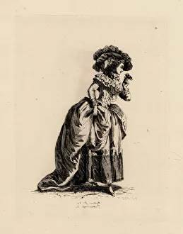 Fashionable woman with posy., era of Marie Antoinette Fashionable woman with posy., era of Marie Antoinette