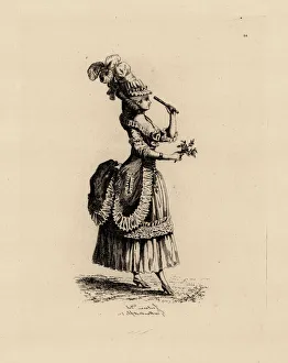 Fashionable woman with rose and fan, era of Marie Antoinette Fashionable woman with rose and fan, era of Marie Antoinette
