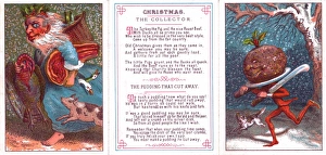 Father Christmas and pudding on a Christmas card Father Christmas and pudding on a Christmas card